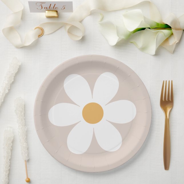 Retro daisy bräunlich boho Teller (Hochzeit)