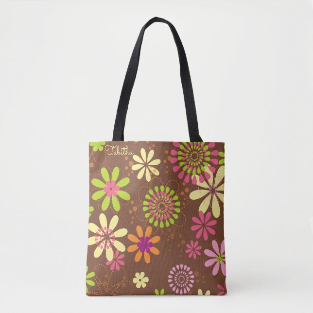 Retro Daisy Brown Tote Bag (Vorderseite)