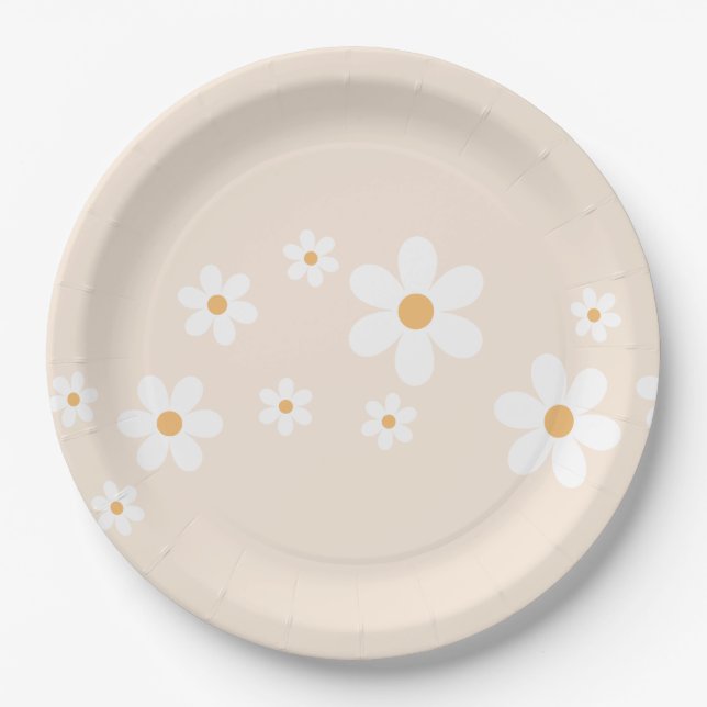 Retro Daisy creme tan Floral Paper Teller (Vorderseite)