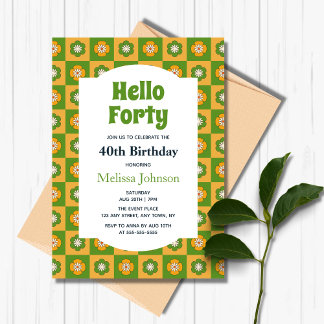 Retro Daisy Floral Checkered Hallo 4 Geburtstag Einladung