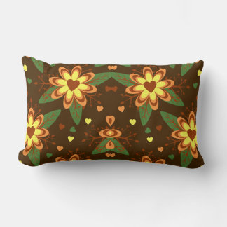 Retro daisy Floral Heart Pattern, Vintage Brown O Lendenkissen