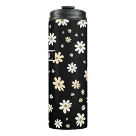 Retro Daisy floral Muster Boho Personalisiert Blac Thermosbecher