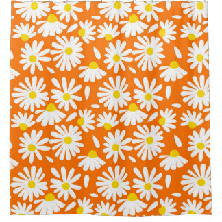 Retro daisy floral: orange Vintag. Duschvorhang