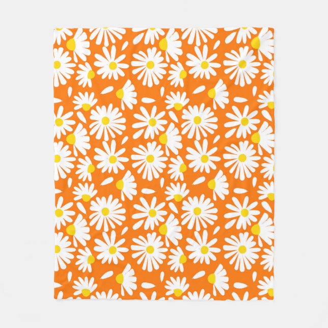 Retro daisy floral: orange Vintag. Fleecedecke (Vorderseite)