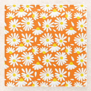 Retro daisy floral: orange Vintag. Glasuntersetzer