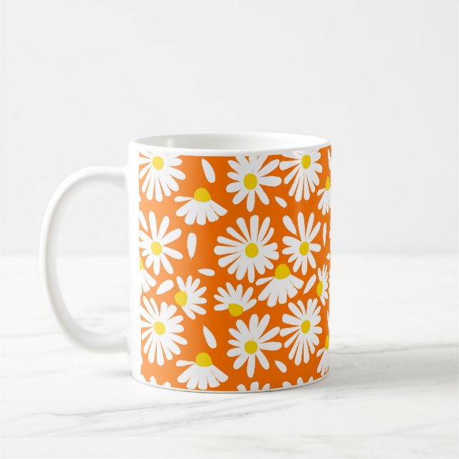 Retro daisy floral: orange Vintag. Kaffeetasse (Links)