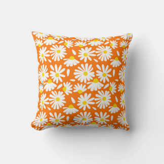 Retro daisy floral: orange Vintag. Kissen