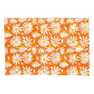 Retro daisy floral: orange Vintag. Kissenbezug