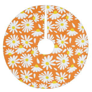 Retro daisy floral: orange Vintag. Polyester Weihnachtsbaumdecke