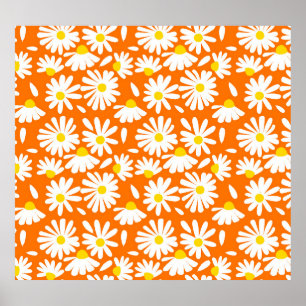 Retro daisy floral: orange Vintag. Poster