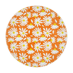 Retro daisy floral: orange Vintag. Schneidebrett