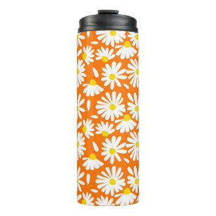 Retro daisy floral: orange Vintag. Thermosbecher