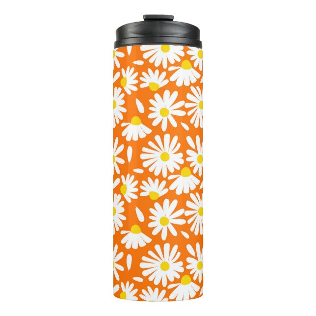 Retro daisy floral: orange Vintag. Thermosbecher (Vorderseite)