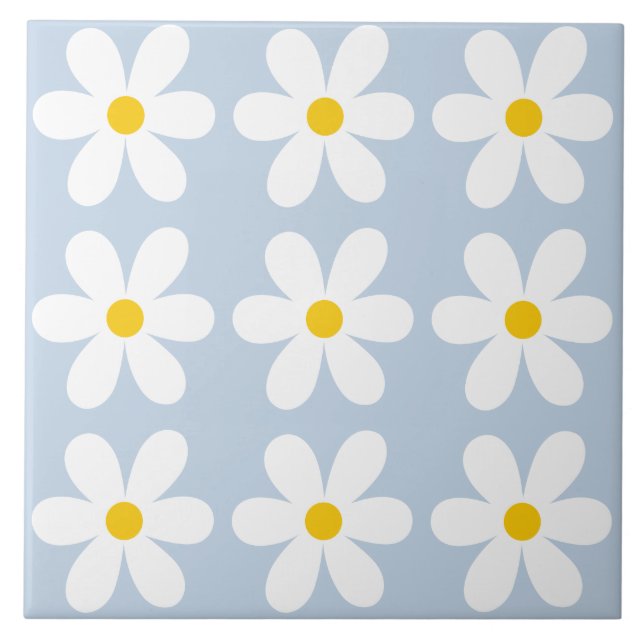 Retro Daisy Floral Pattern Fliese (Vorderseite)