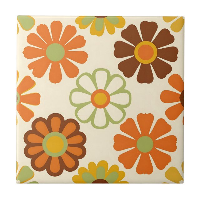Retro Daisy Floral Pattern Fliese (Vorderseite)
