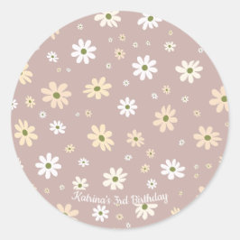 Retro Daisy Floral Pattern Personalisiert Geburtst Runder Aufkleber