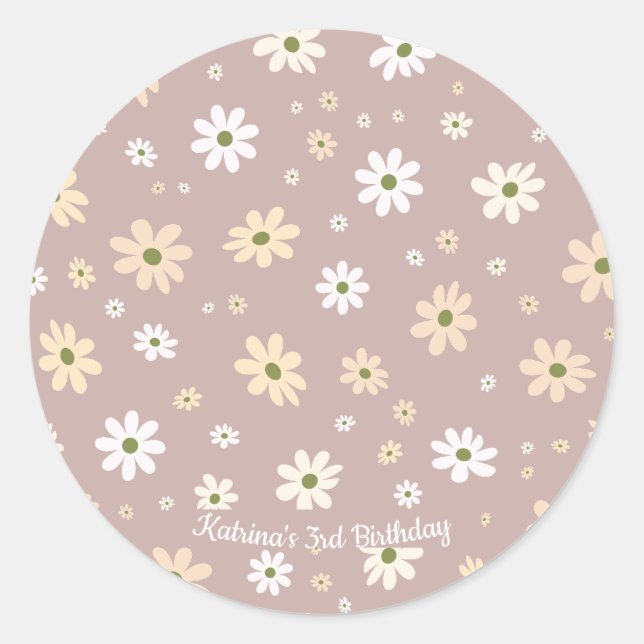 Retro Daisy Floral Pattern Personalisiert Geburtst Runder Aufkleber (Vorderseite)
