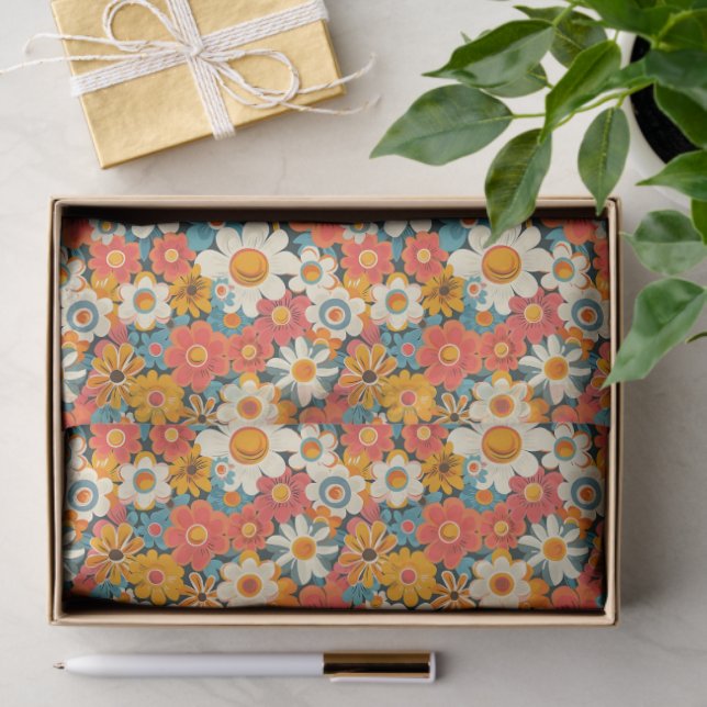 Retro Daisy Floral Tissue Paper Seidenpapier (Geschenk)