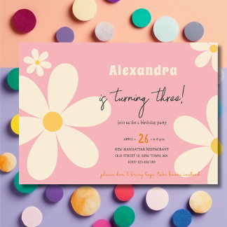 Retro Daisy floraler Kindergeburtstag Einladung