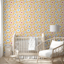 Retro Daisy Flower Yellow Nursery Wallpaper