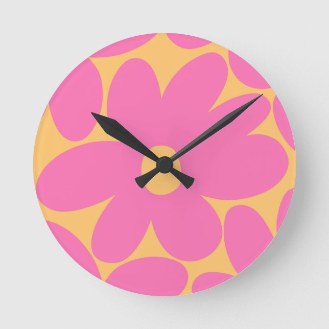 Retro Daisy Flowers in Pink Pale Marigold #1 #art Runde Wanduhr (Vorderseite)