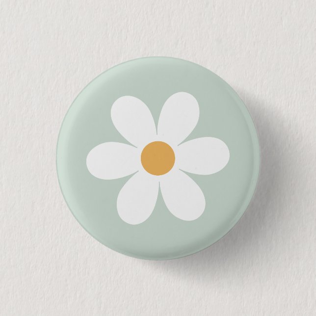 Retro daisy green boho button (Vorderseite)