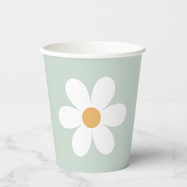 Retro daisy green boho pappbecher (Vorderseite)