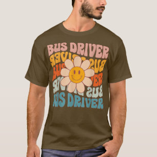 Retro Daisy Groovy Colorful Bus Driver First 100 D T-Shirt
