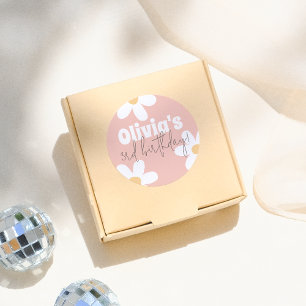 Retro Daisy Groovy Girl Birthday Party Runder Aufkleber