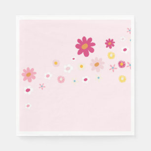 Retro Daisy Groovy Pink Brautparty Serviette