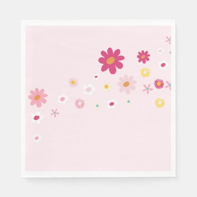 Retro Daisy Groovy Pink Brautparty Serviette (Vorderseite)