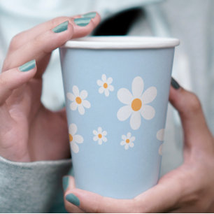 Retro Daisy hellblaue Baby Shower Papiertassen Pappbecher