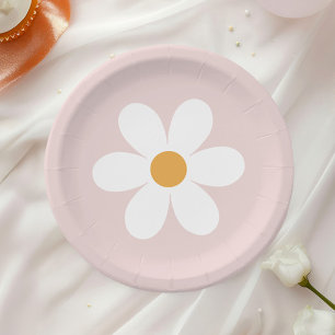 Retro daisy hellrosa boho pappteller
