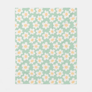 Retro-Daisy im Blütenmeer auf grünem Hintergrund Fleecedecke