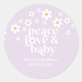 Retro Daisy lavender boho Peace Liebe Babydusche Runder Aufkleber