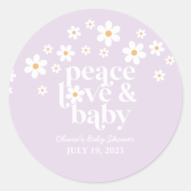 Retro Daisy lavender boho Peace Liebe Babydusche Runder Aufkleber (Vorderseite)