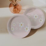 Retro Daisy Light Pink Floral Pappteller<br><div class="desc">Retro inspiriert Baby Dusche Teller mit 70er Stil Gänseblümchen und Boho Farben.</div>