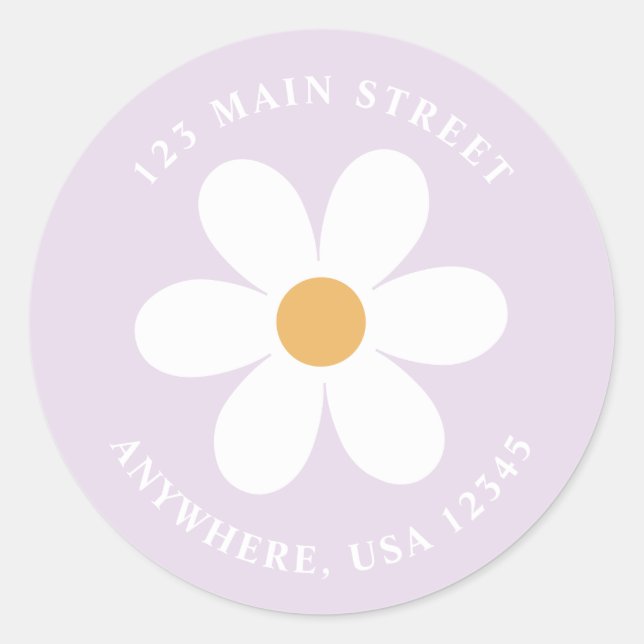 Retro daisy lilac boho Rückadresseetikett Runder Aufkleber (Vorderseite)