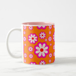 Retro Daisy Muster Orange & Pink BOHO Chic floral Zweifarbige Tasse