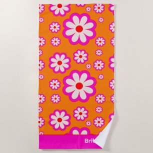 Retro Daisy Muster Pink & Orange 70er Blumenname Strandtuch