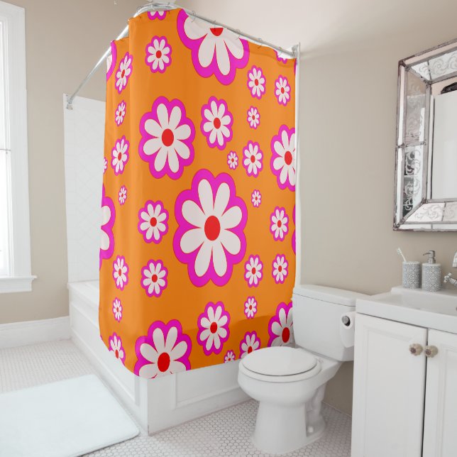 Retro Daisy Muster Pink & Orange BOHO floral Duschvorhang (Beispiel)