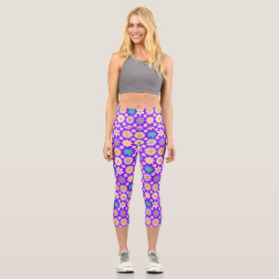 Retro Daisy Muster Simple.01. B Lila BG Capri Leggings