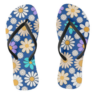 Retro Daisy Muster Simple.01. Blue BG Flip Flops