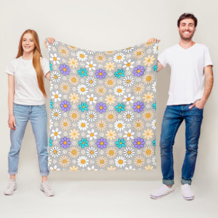 Retro Daisy Muster Simple.01. Gray BG Fleecedecke