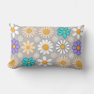 Retro Daisy Muster Simple.01. Gray BG Lendenkissen