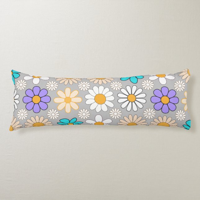 Retro Daisy Muster Simple.01. Gray BG Seitenschläferkissen (Vorderseite)