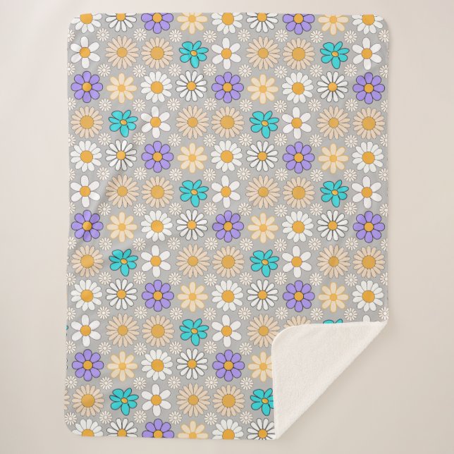 Retro Daisy Muster Simple.01. Gray BG Sherpadecke (Vorderseite)