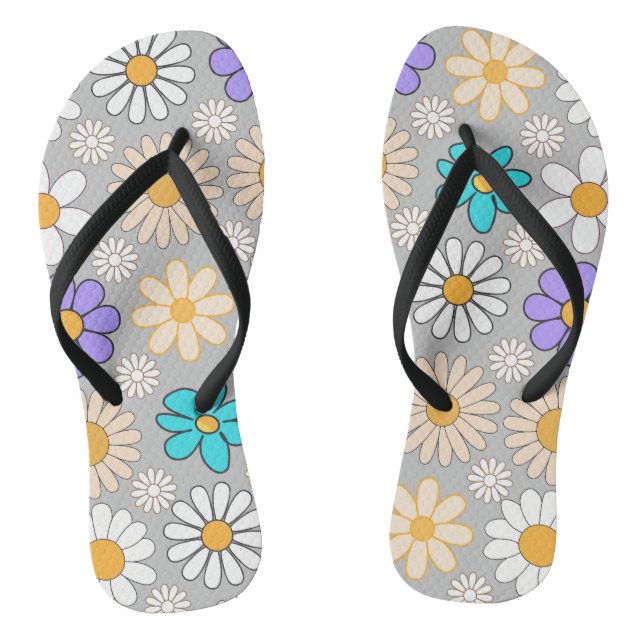 Retro Daisy Muster Simple.01. L Gray BG Flip Flops (Fußbett)