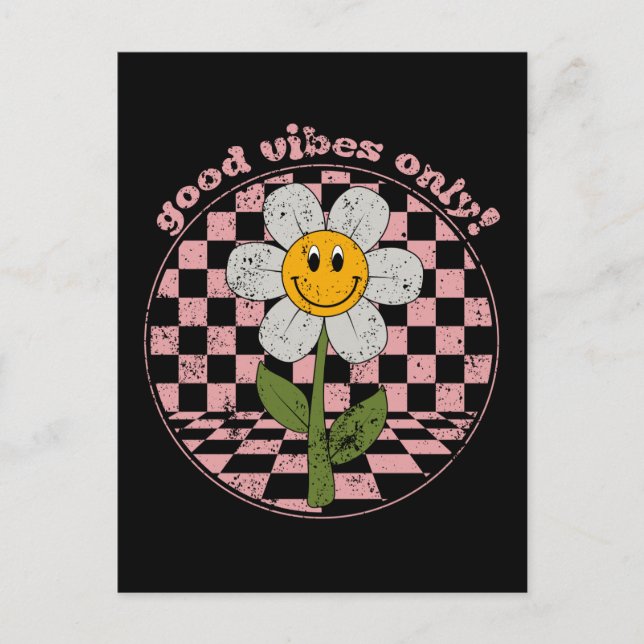 Retro Daisy | Nur gute Vibes Postkarte (Vorderseite)