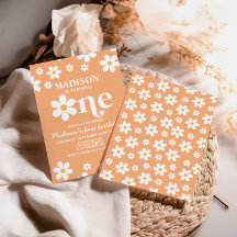 Retro Daisy One Floral 1. Geburtstag Einladung